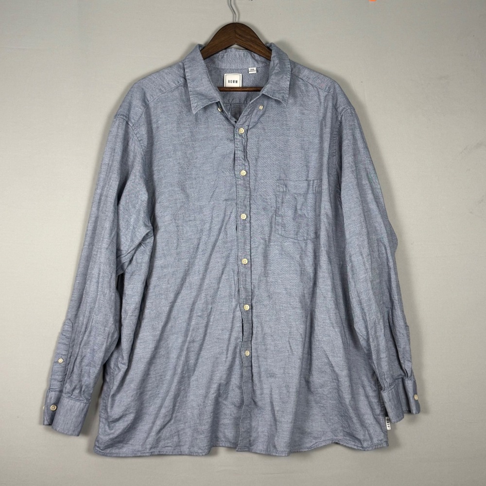 ROWM Button Down Shirt Mens 3XB Blue NWOT Long Sleeve Cotton Pocket Top